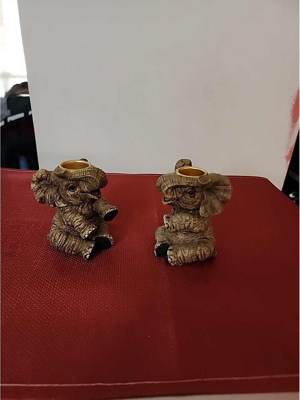 Set Of 2 Detailed 3" Resin Elephant Candle Holders